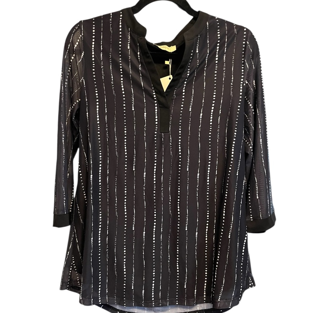 Chic Black Women's Blouse with Stripes - Picture 3 of 5